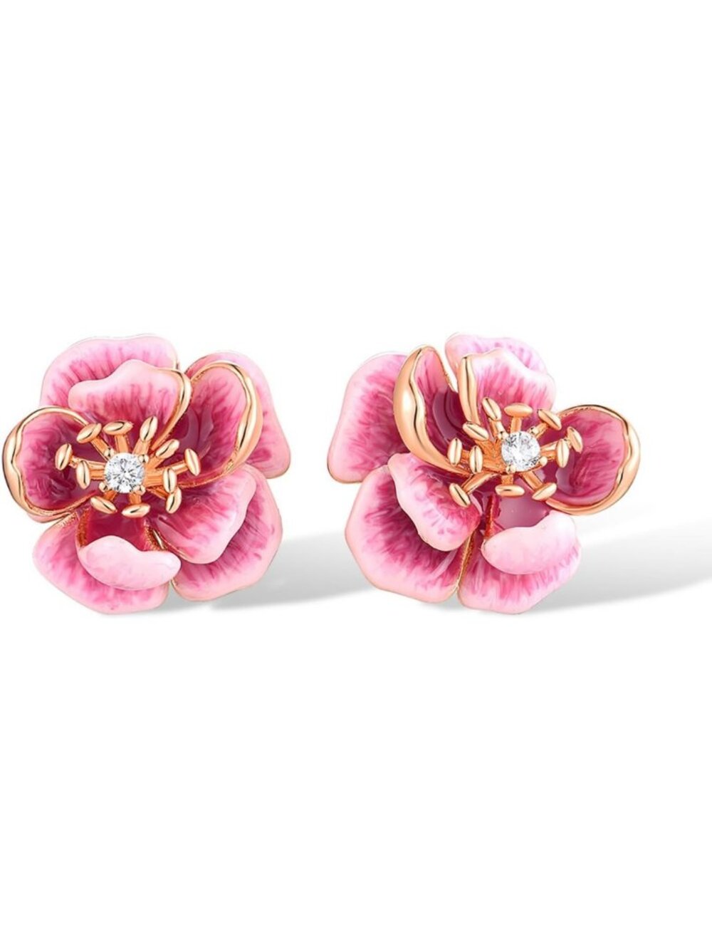 925 Sterling Silver Enamel Flower Earrings - Elegant Floral Design